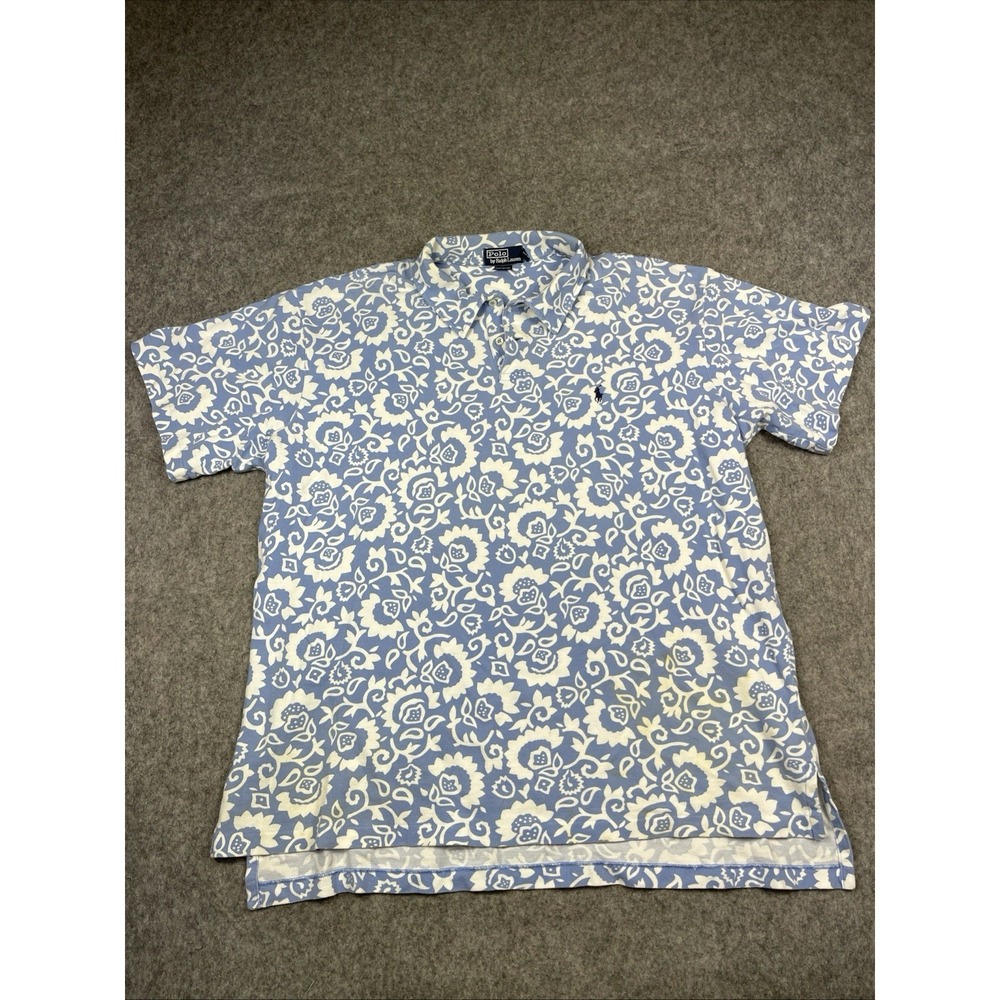 Vintage Polo Ralph Lauren Shirt Mens XXL Large Blue Floral Print AOP Coastal - Picture 1 of 11